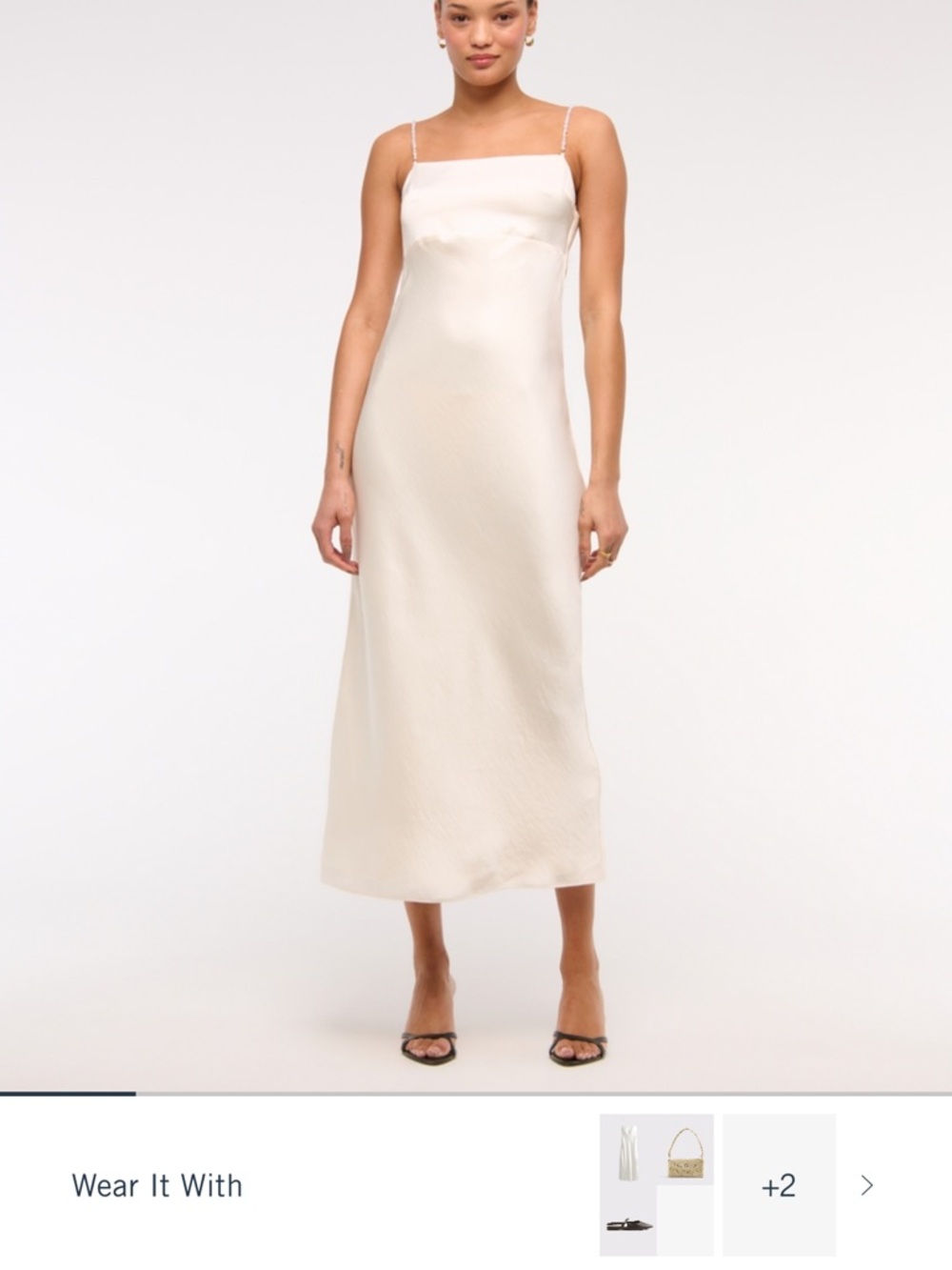 Abercrombie Cream Slip Midi Dress with Pearl Straps
